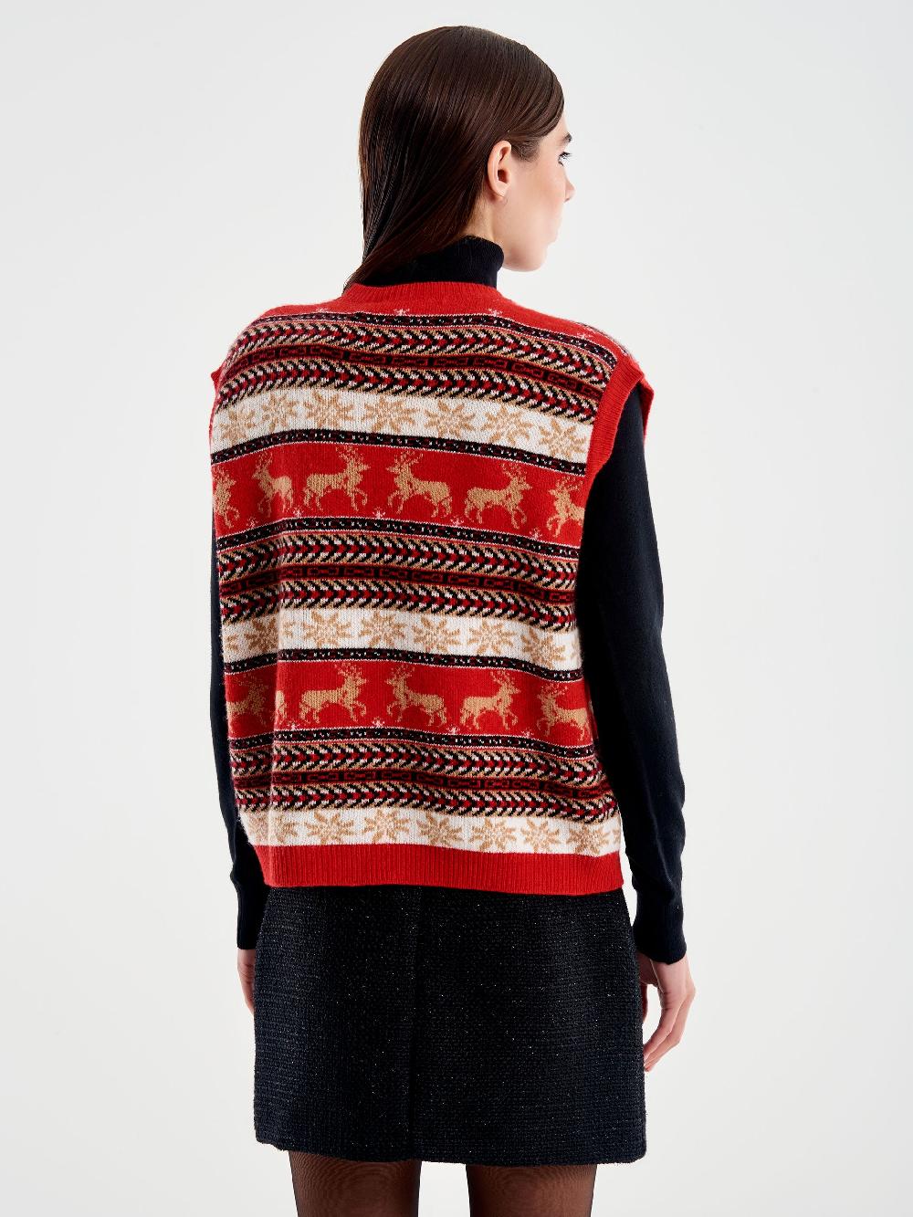 Vicolo Cardigan Scollo A V Motivo Atzeco Rosso