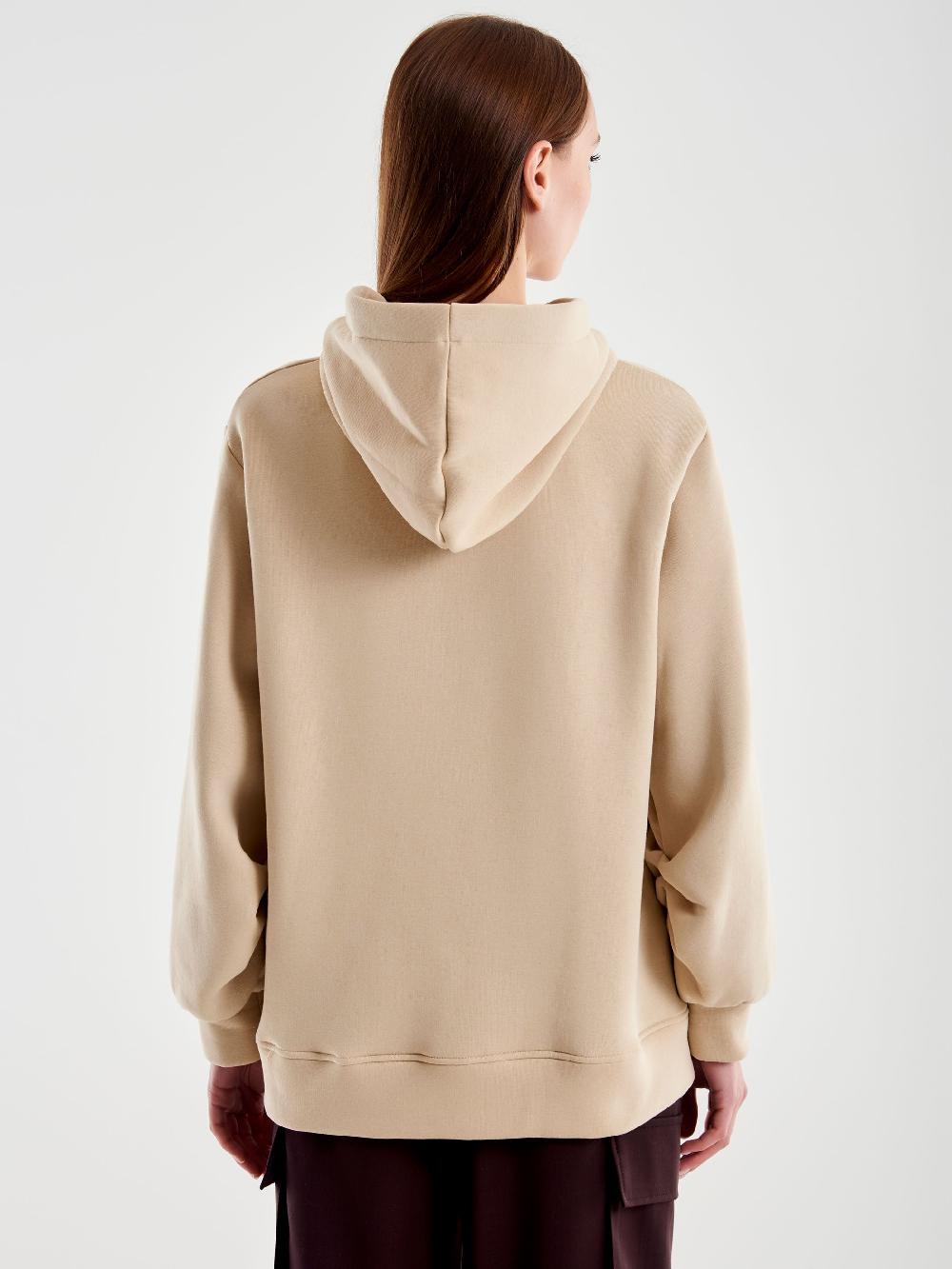 Vicolo Felpa Over Con Cappuccio E Ricamo Beige