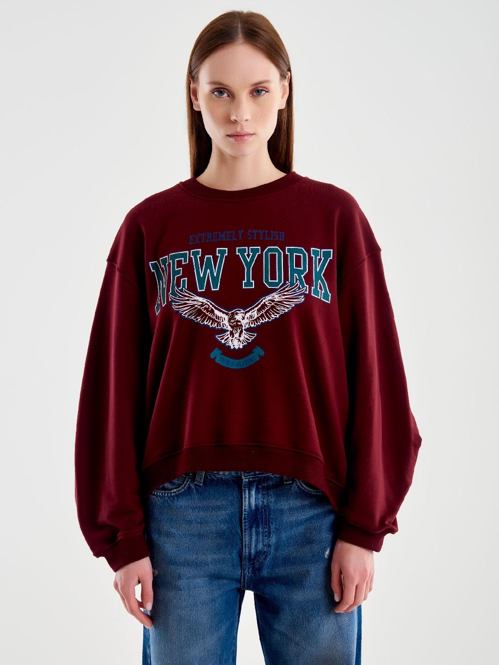 Vicolo Felpa Oversized Varsity Bordeaux