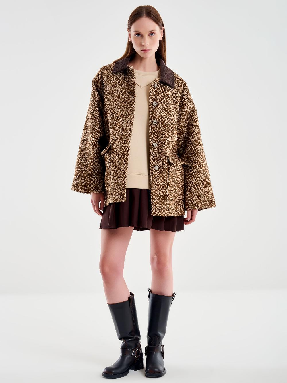 Vicolo Giacca Bouclè Colletto In Velluto Moro