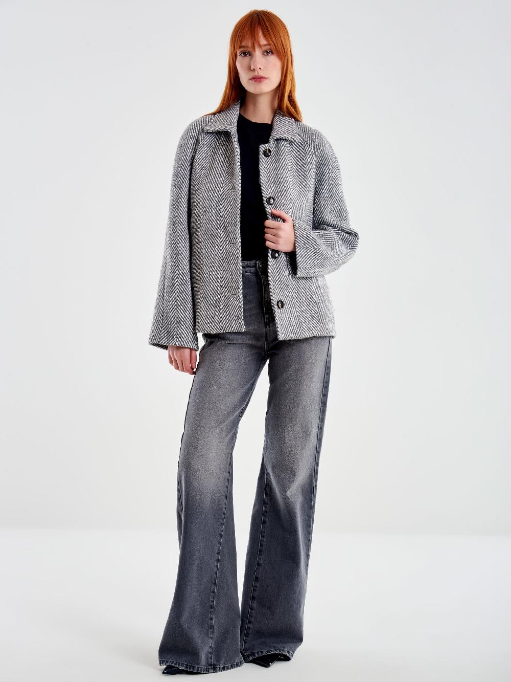 Vicolo Giacca Corta Panno Spinato Grigio