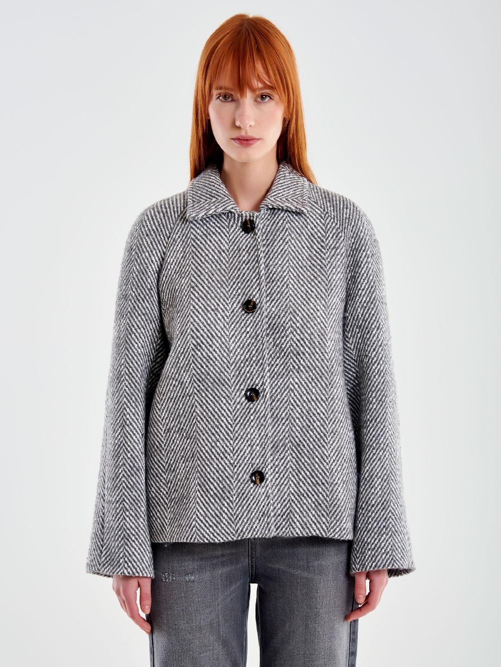 Vicolo Giacca Corta Panno Spinato Grigio