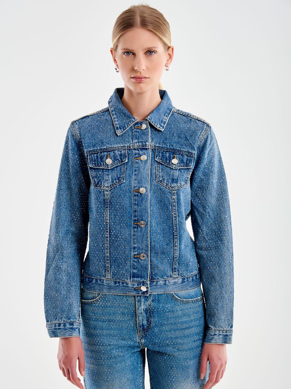 Vicolo Giacca Jeans Con Strass Blu