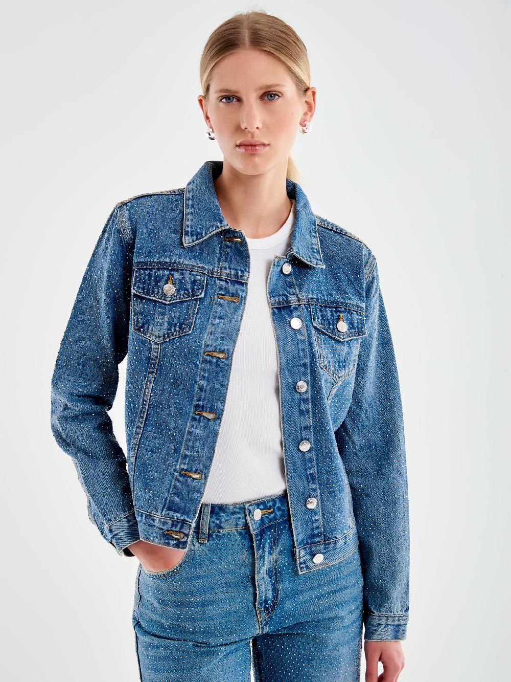 Vicolo Giacca Jeans con Strass Blu