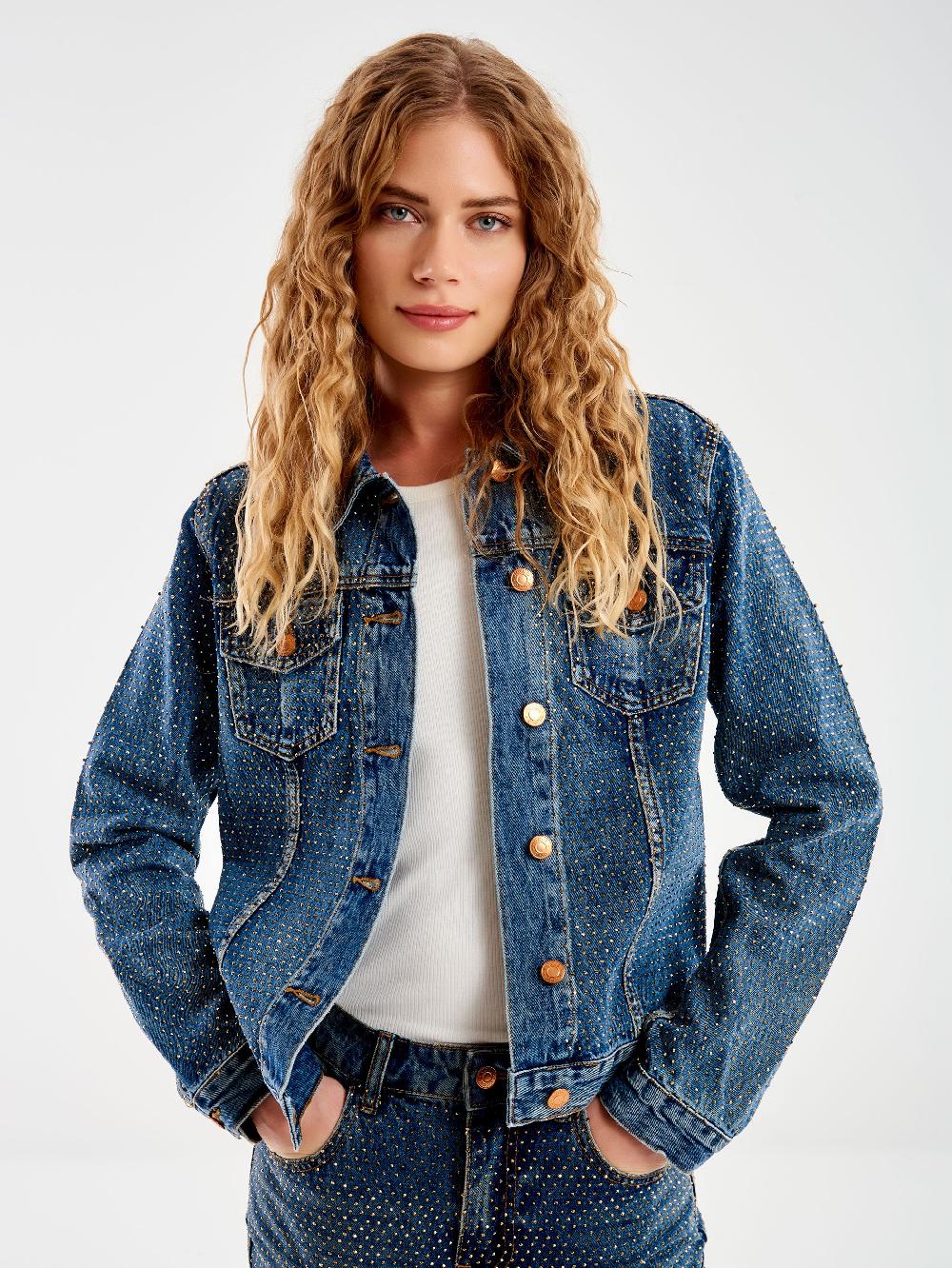 Vicolo Giacca Jeans e Strass Blu