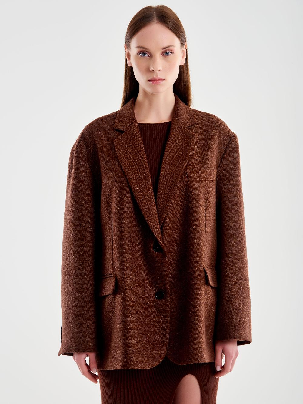 Vicolo Giacca Misto Lana Oversized Spinata Moro