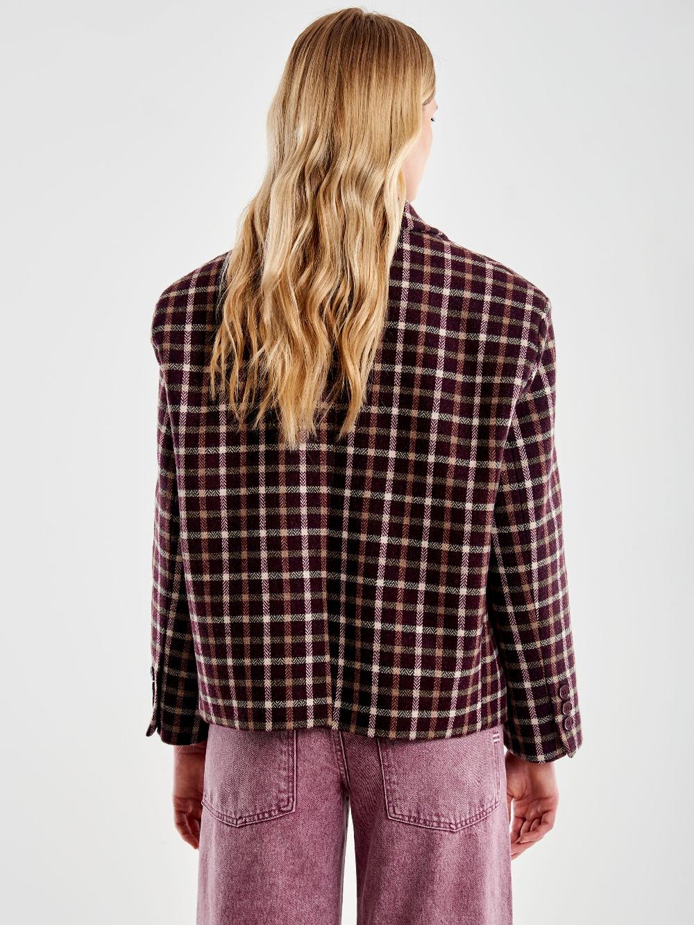 Vicolo Giacca Oversized Cropped A Quadri Bordeaux