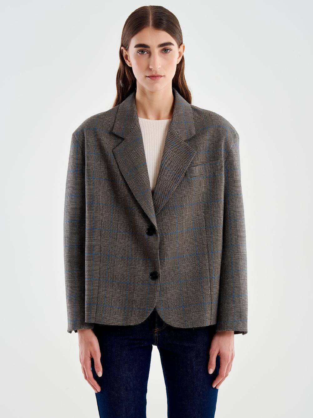 Vicolo Giacca Oversized Cropped Quadri Marrone