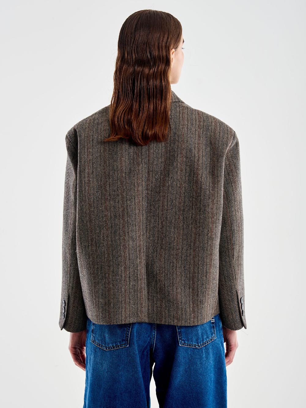 Vicolo Giacca Oversized Cropped Spinato Marrone