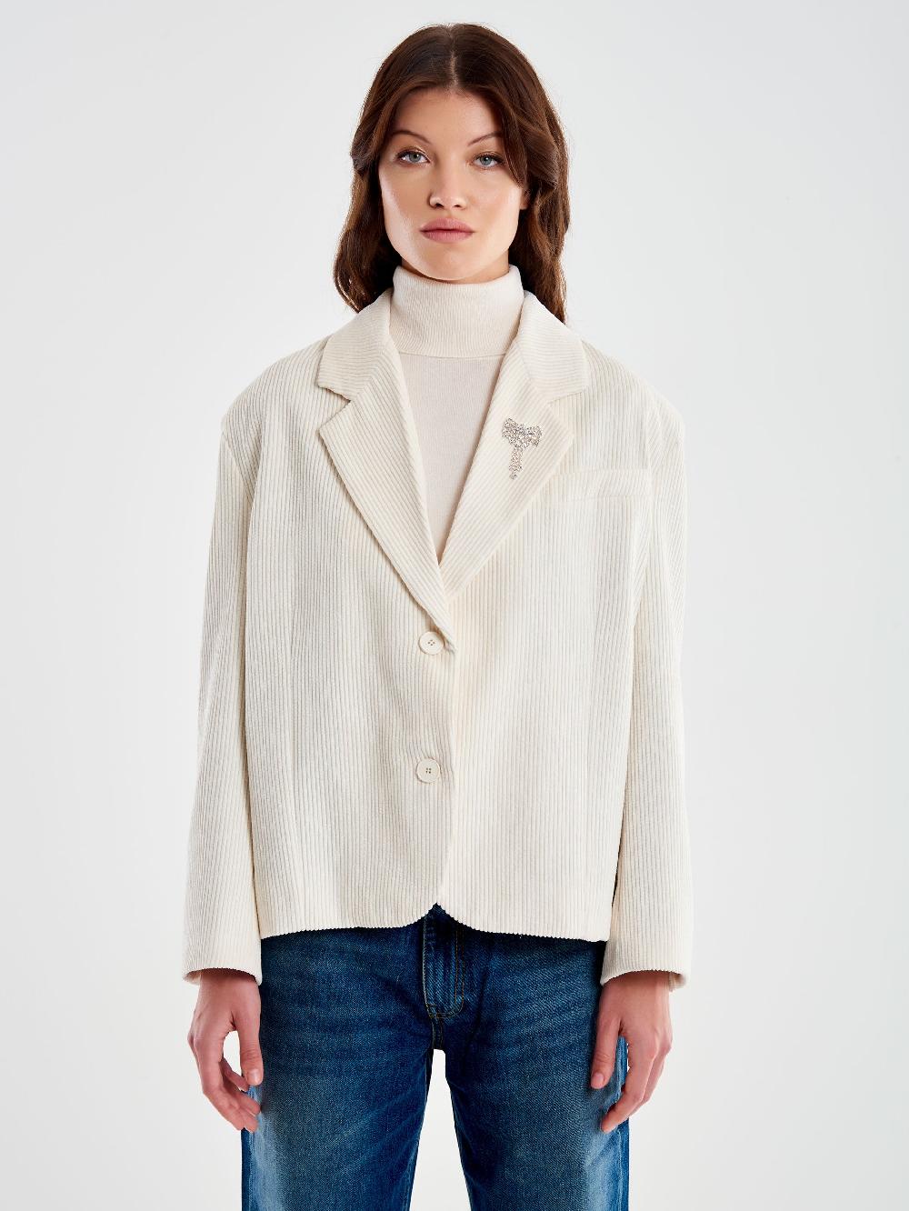 Vicolo Giacca Oversized Cropped Velluto Bianco