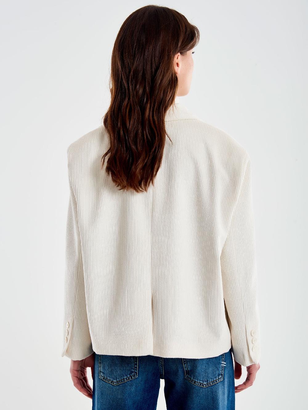 Vicolo Giacca Oversized Cropped Velluto Bianco