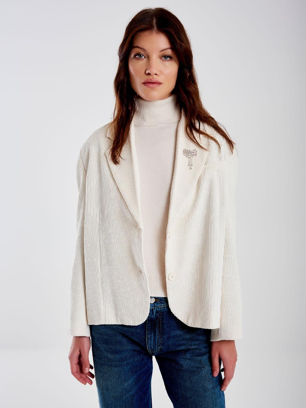 Vicolo Giacca Oversized Cropped Velluto Bianco