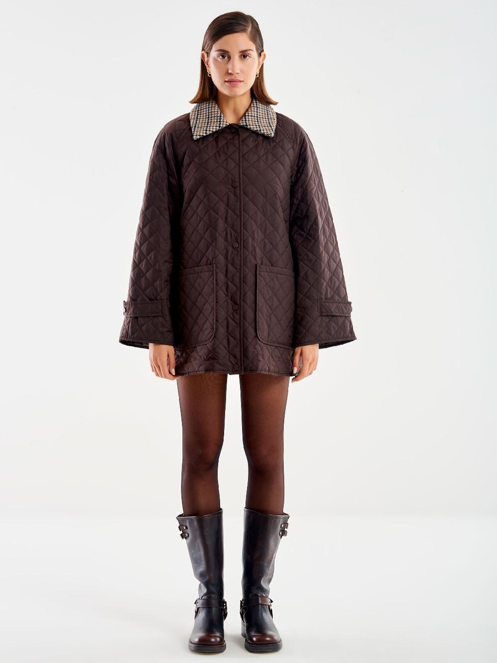 Vicolo Giacca Trapuntata Colletto Check Marrone