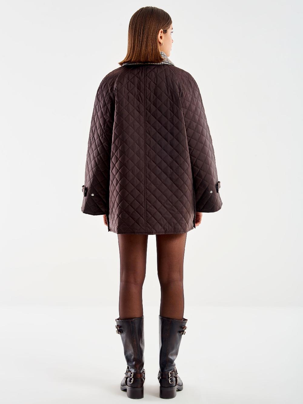 Vicolo Giacca Trapuntata Colletto Check Marrone