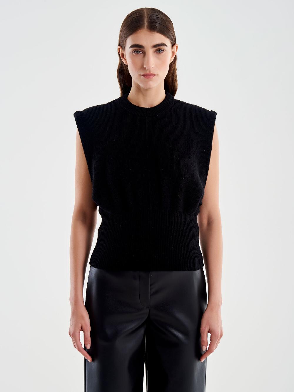 Vicolo Gilet Smanicato Girocollo Aderente Nero