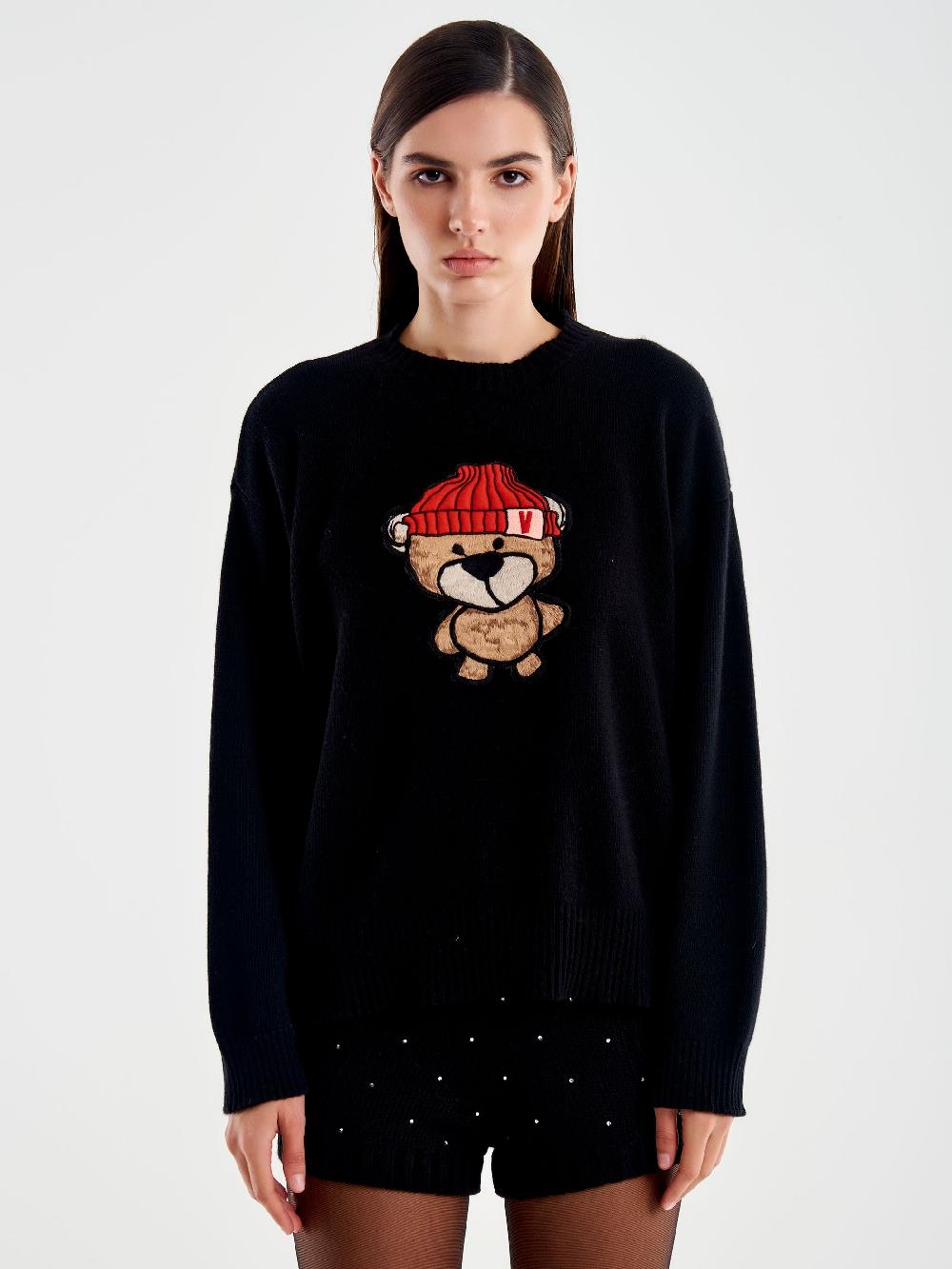 Vicolo Girocollo Patch Orsetto Nero