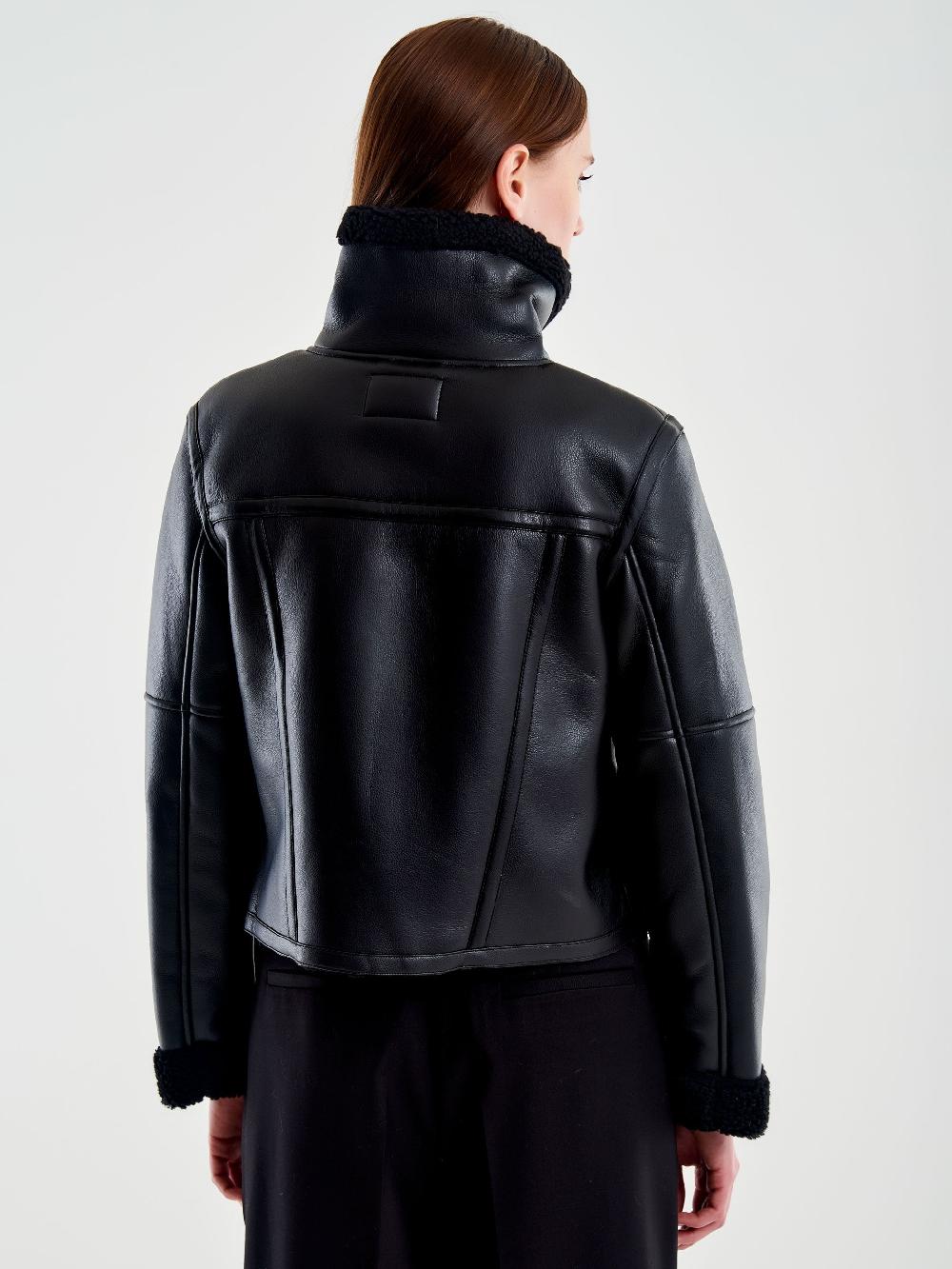 Vicolo Giubbotto Biker Cropped Effetto Pelle Nero