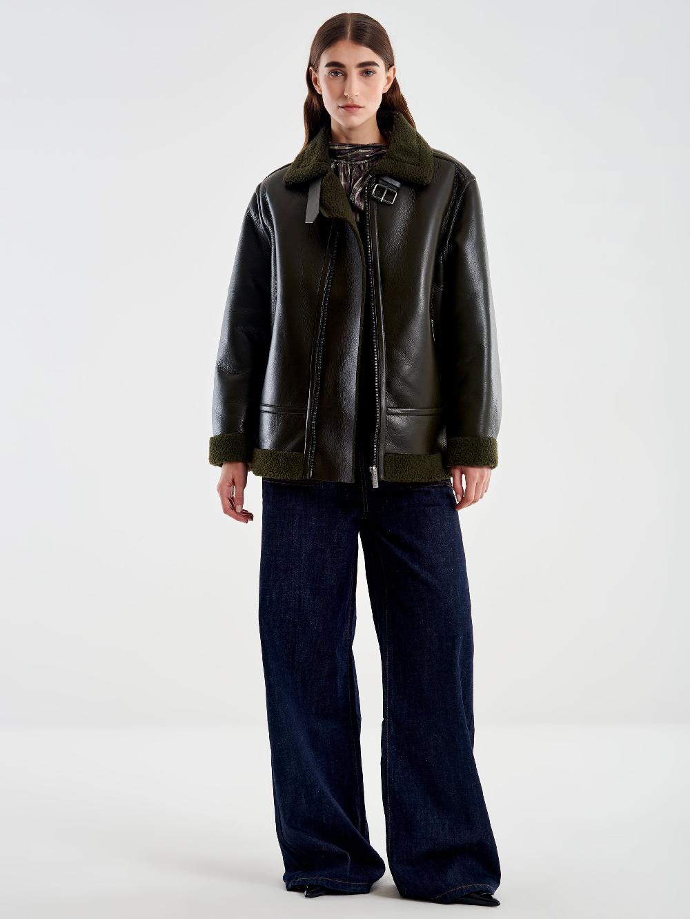 Vicolo Giubbotto Biker Effetto Pelle Verde