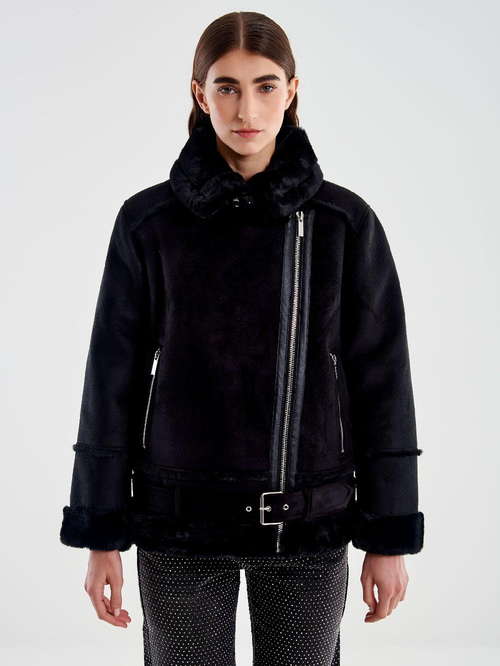 Vicolo Giubbotto Biker Oversized Scamosciato Nero