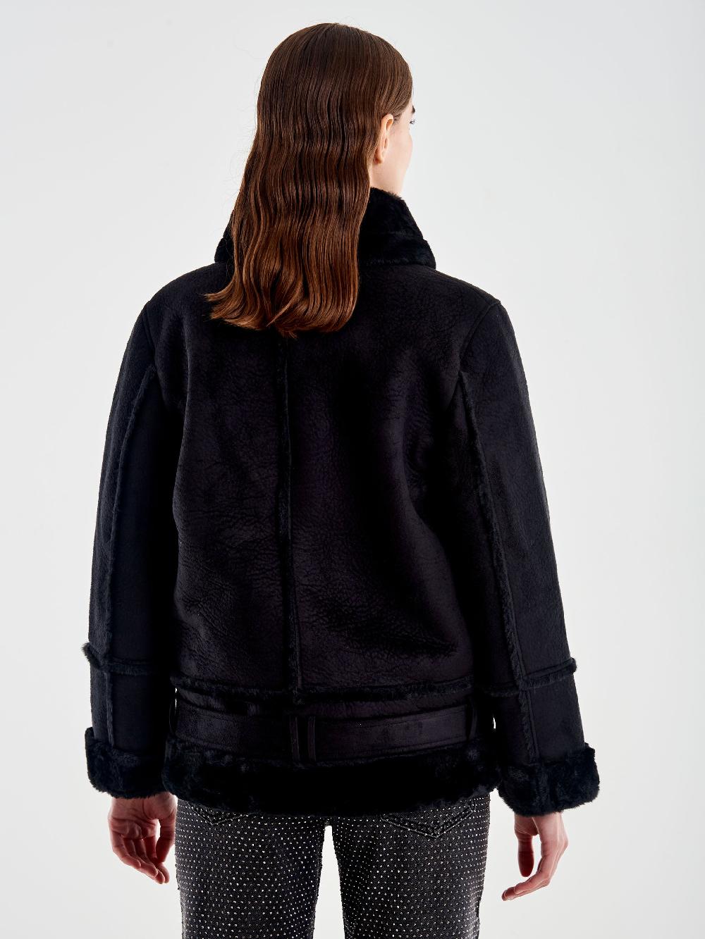 Vicolo Giubbotto Biker Oversized Scamosciato Nero