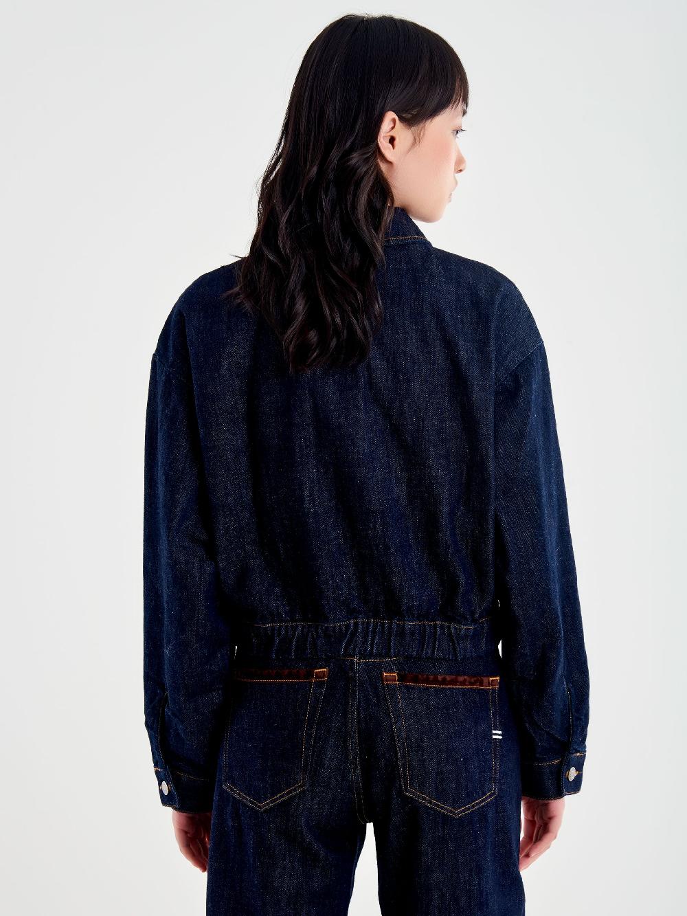 Vicolo Giubbotto In Denim Dettagli Alcantara Blu