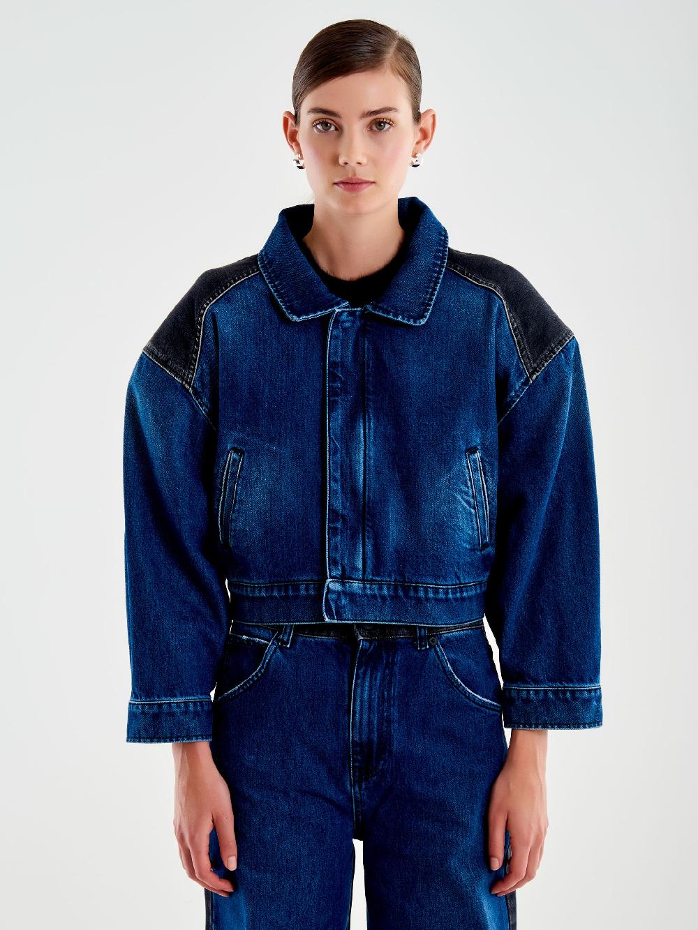 Vicolo Giubbotto In Denim Doppio Colore Blu