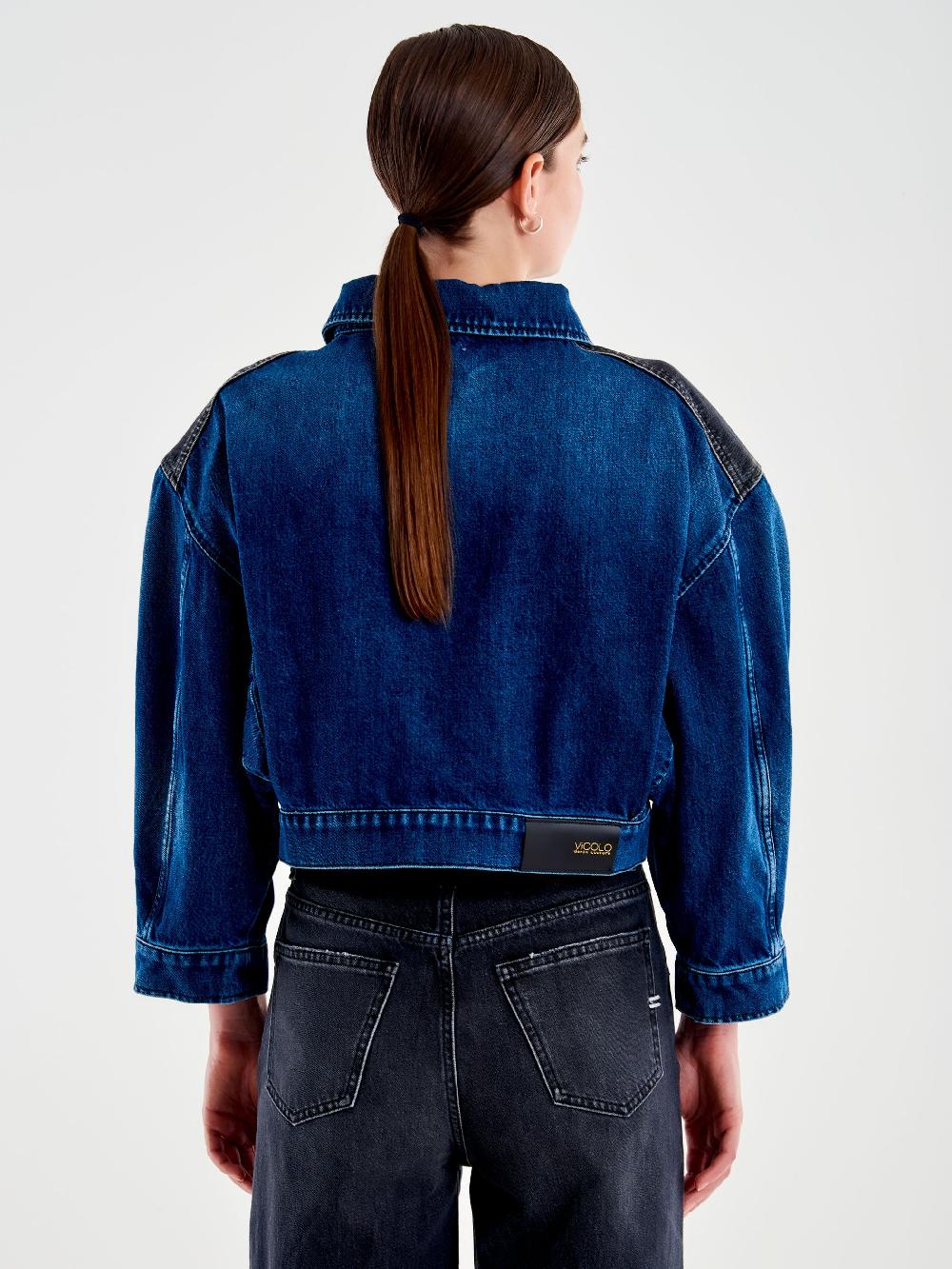 Vicolo Giubbotto In Denim Doppio Colore Blu