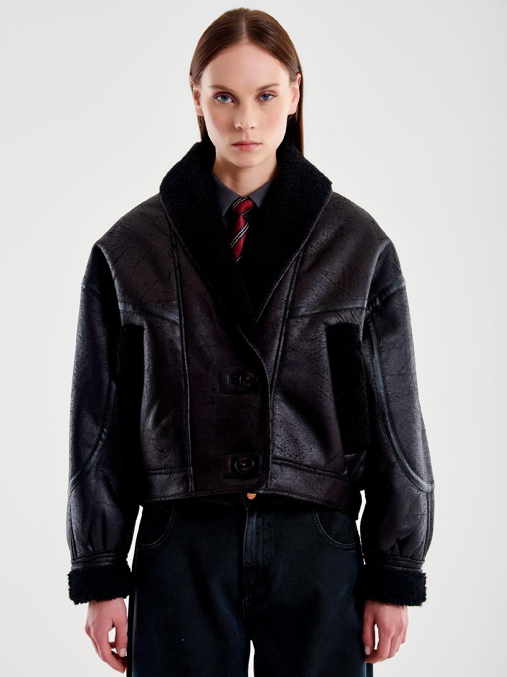 Vicolo Giubbotto Oversized Effetto Pelle Nero