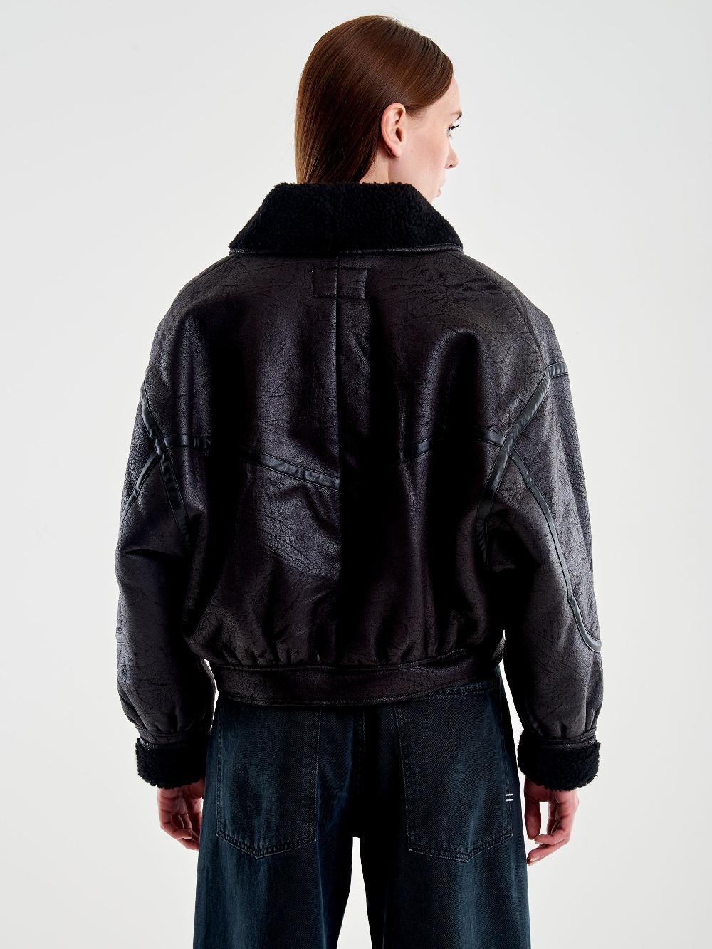 Vicolo Giubbotto Oversized Effetto Pelle Nero