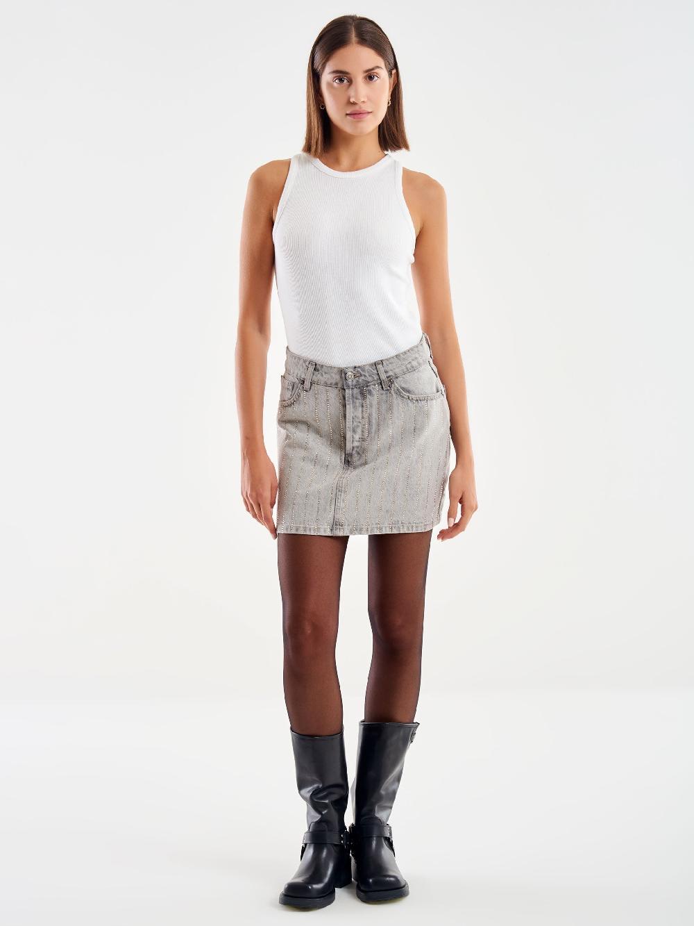 Vicolo Gonna Denim Strass effetto Gessata Grigio