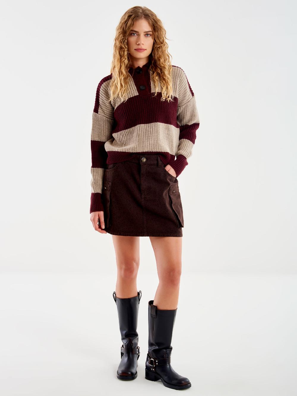 Vicolo Gonna Jeans Cargo Animalier Moro