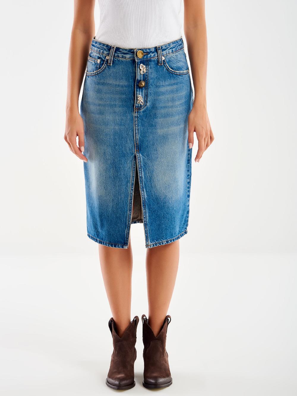 Vicolo Gonna Midi Bottoni Gioiello Blu