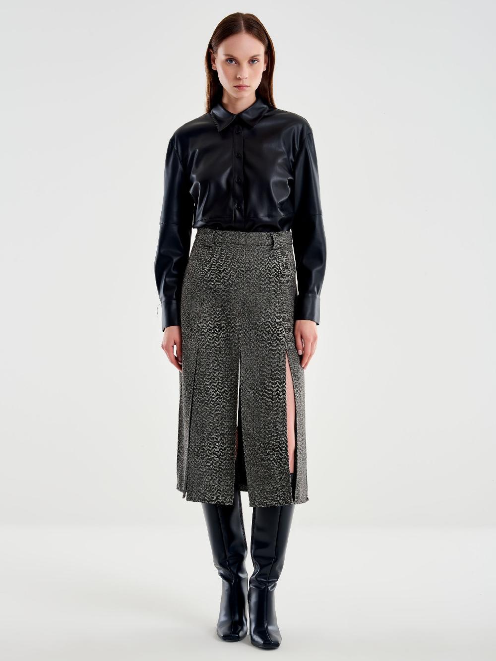 Vicolo Gonna Midi con Spacchi Spinata Nero