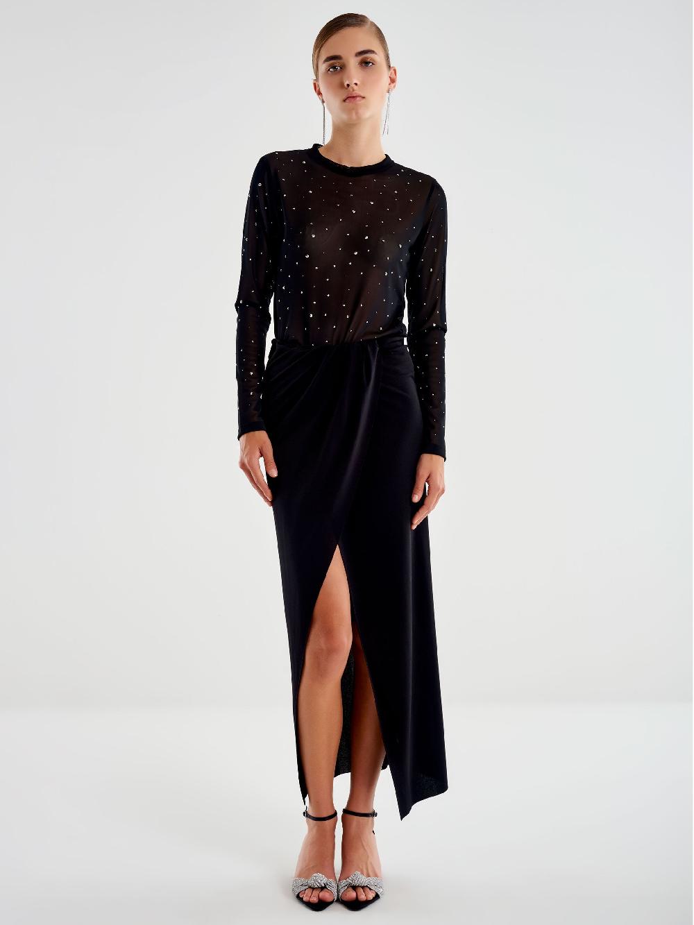 Vicolo Gonna Midi con Spacco Centrale Nero