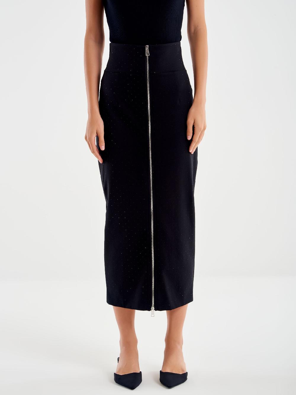 Vicolo Gonna Midi Con Zip A Vista Nero