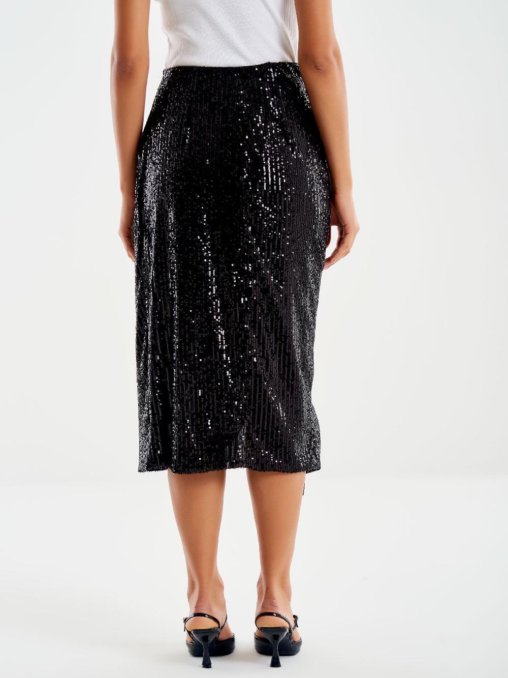 Vicolo Gonna Midi Drappeggiata In Paillettes Nero