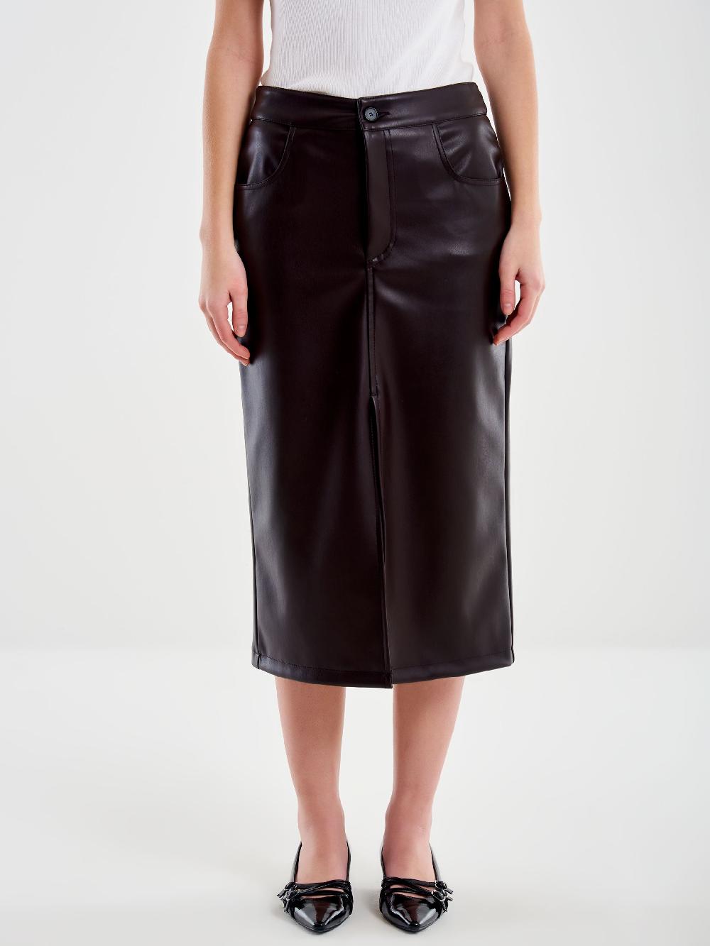 Vicolo Gonna Midi In Ecopelle Moro