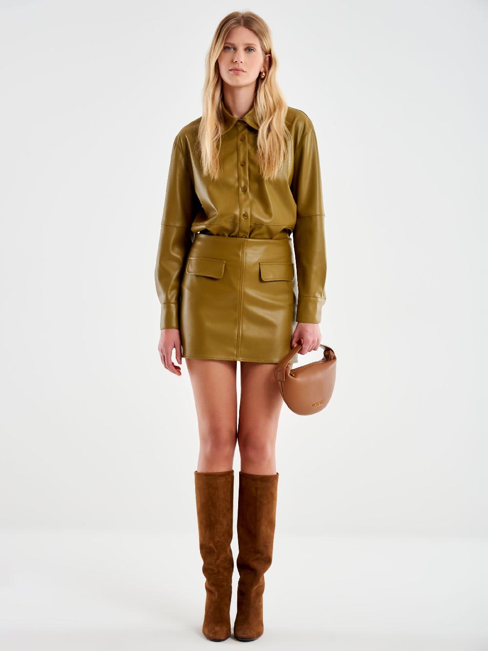 Vicolo Gonna Mini Effetto Pelle Militare