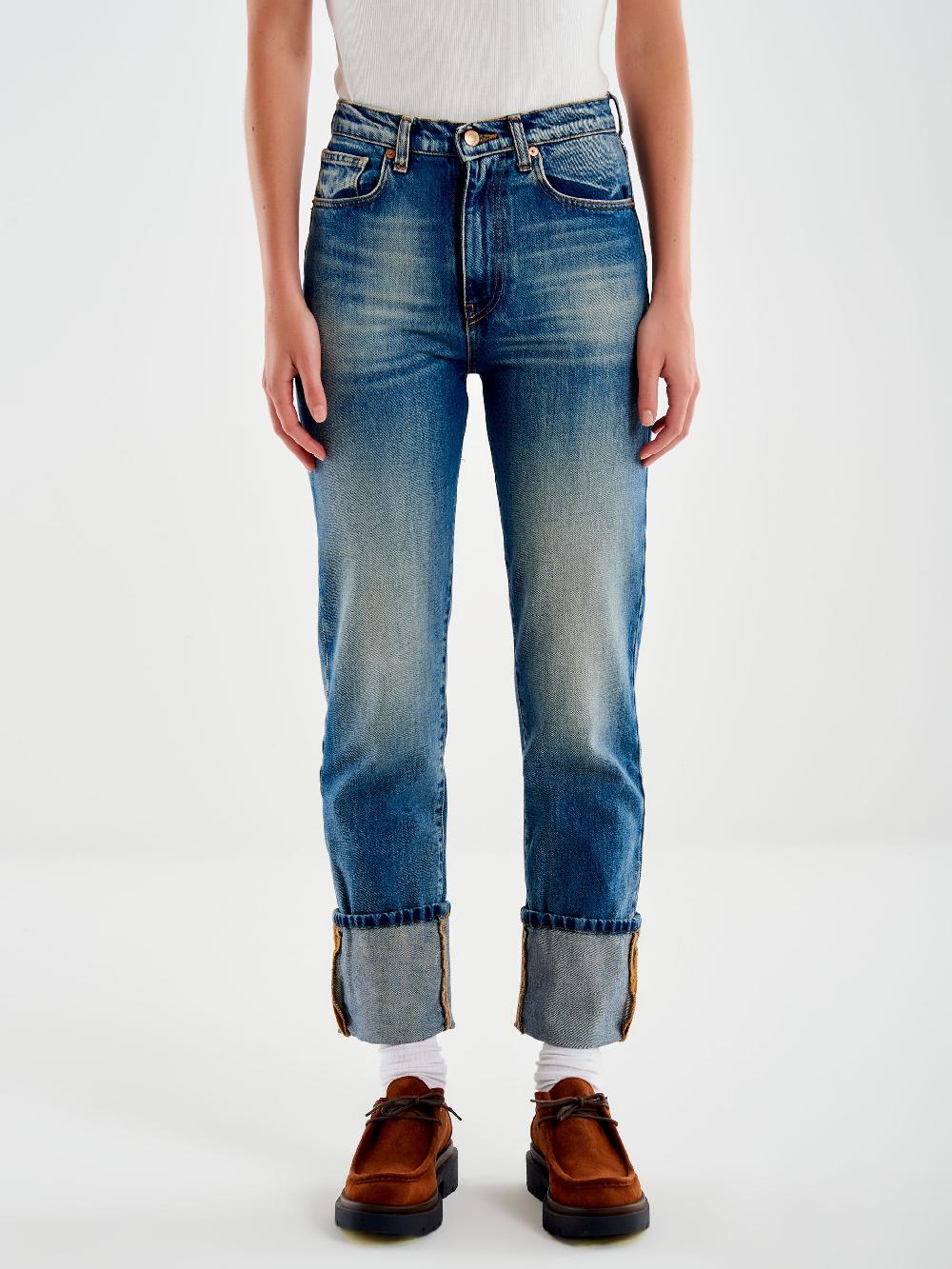 Vicolo Jeans Straight Con Risvolto Blu