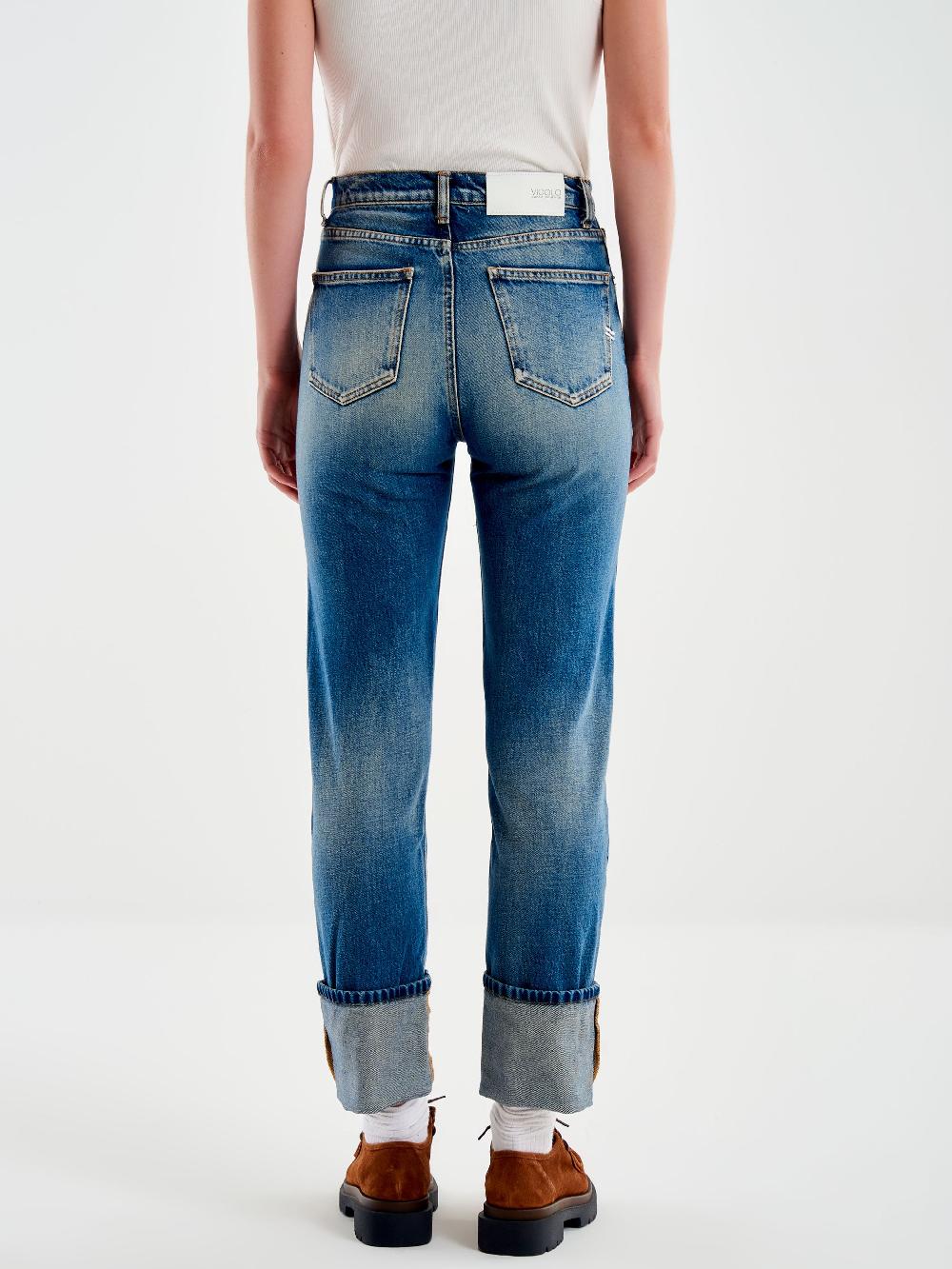 Vicolo Jeans Straight Con Risvolto Blu