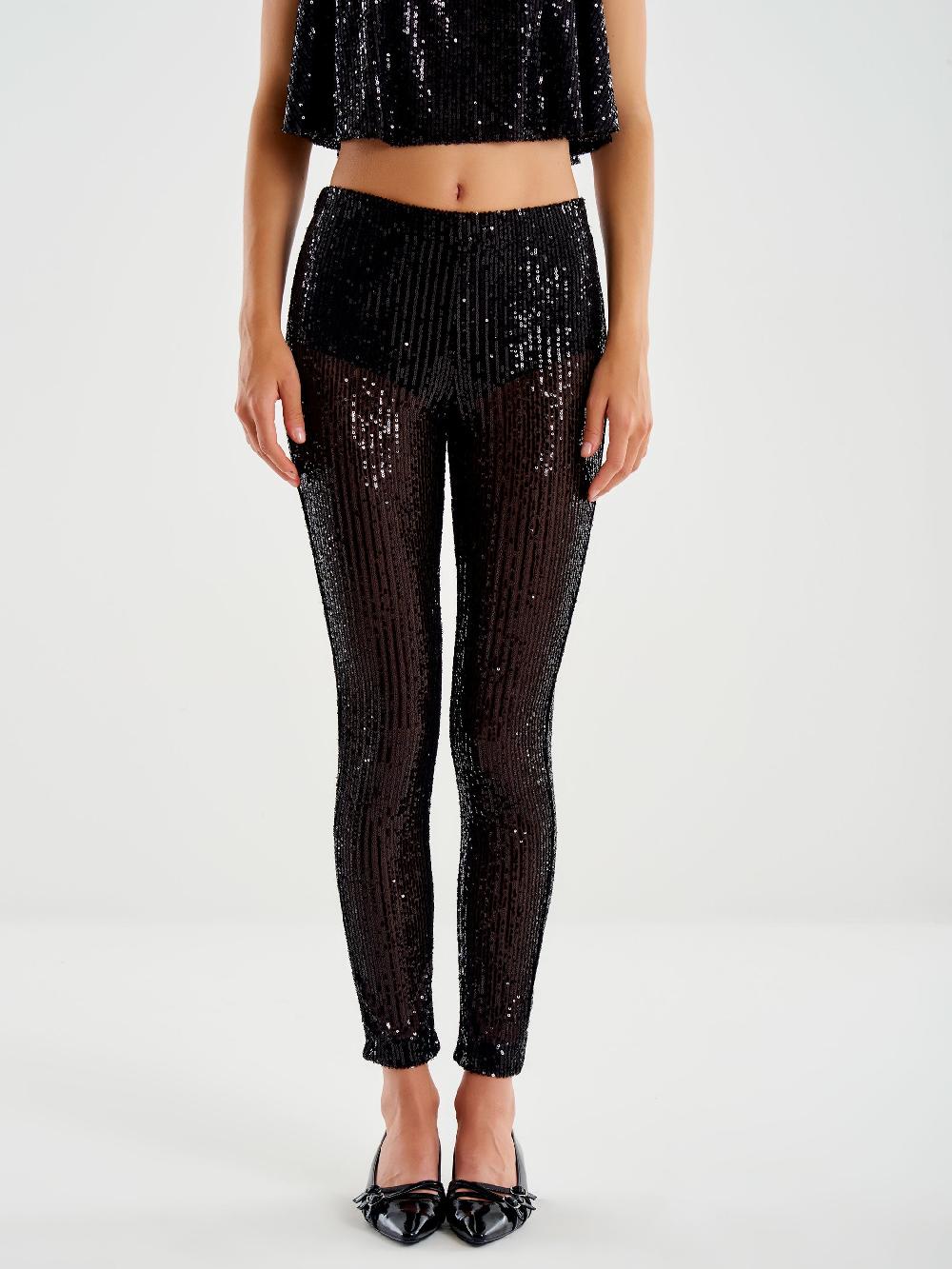 Vicolo Leggings In Paillettes Nero