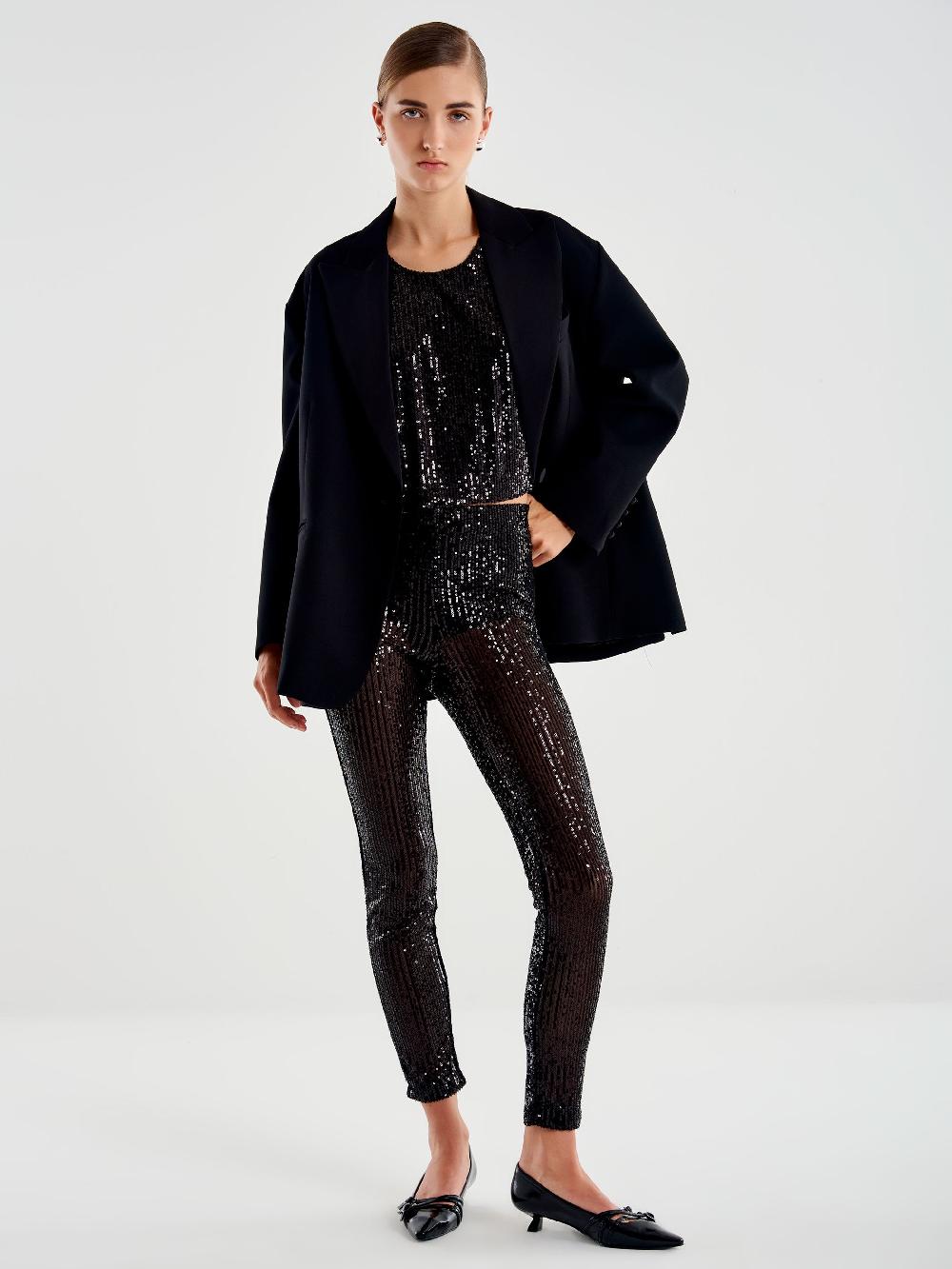 Vicolo Leggings in Paillettes Nero
