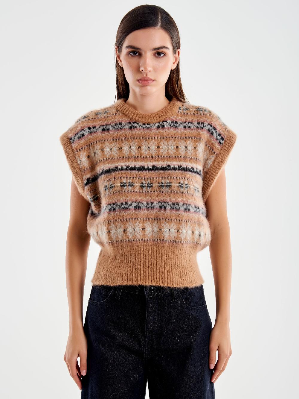 Vicolo Maglia Cropped Jacquard Cammello