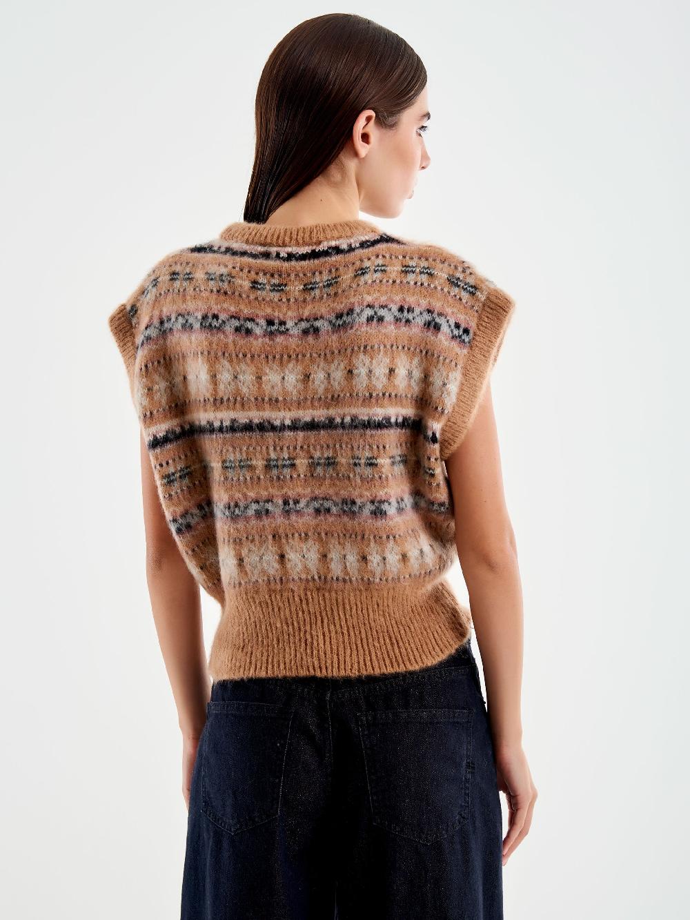 Vicolo Maglia Cropped Jacquard Cammello