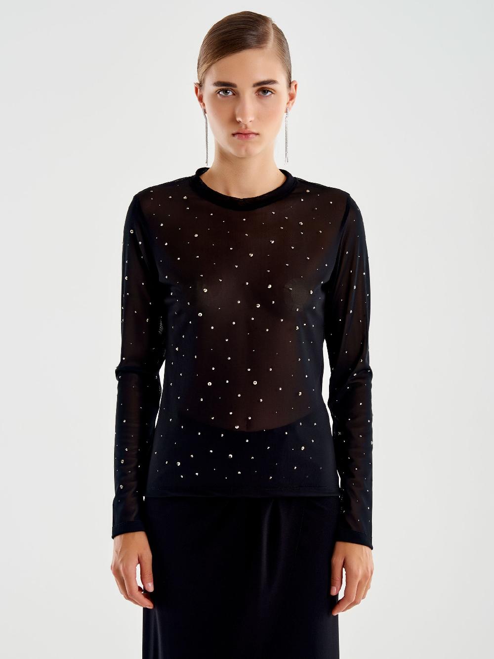 Vicolo Maglia In Tulle Con Strass Nero