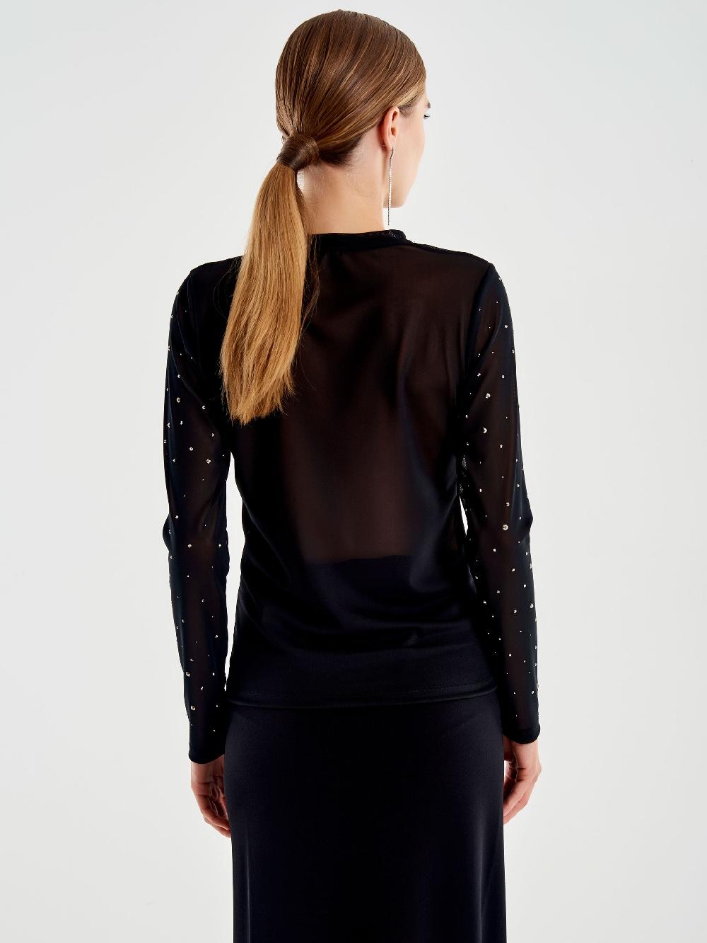 Vicolo Maglia In Tulle Con Strass Nero