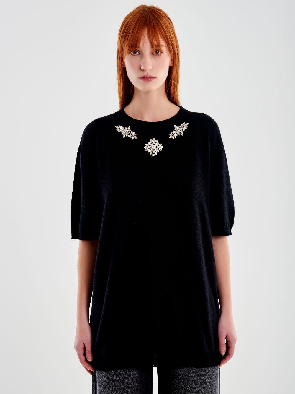 Vicolo Maxi Maglia Con Cabochon Nero