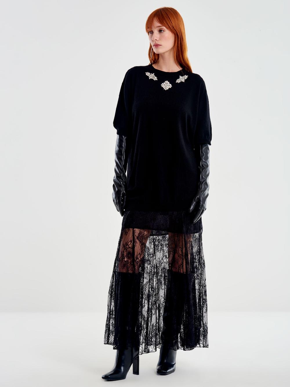 Vicolo Maxi Maglia con Cabochon Nero