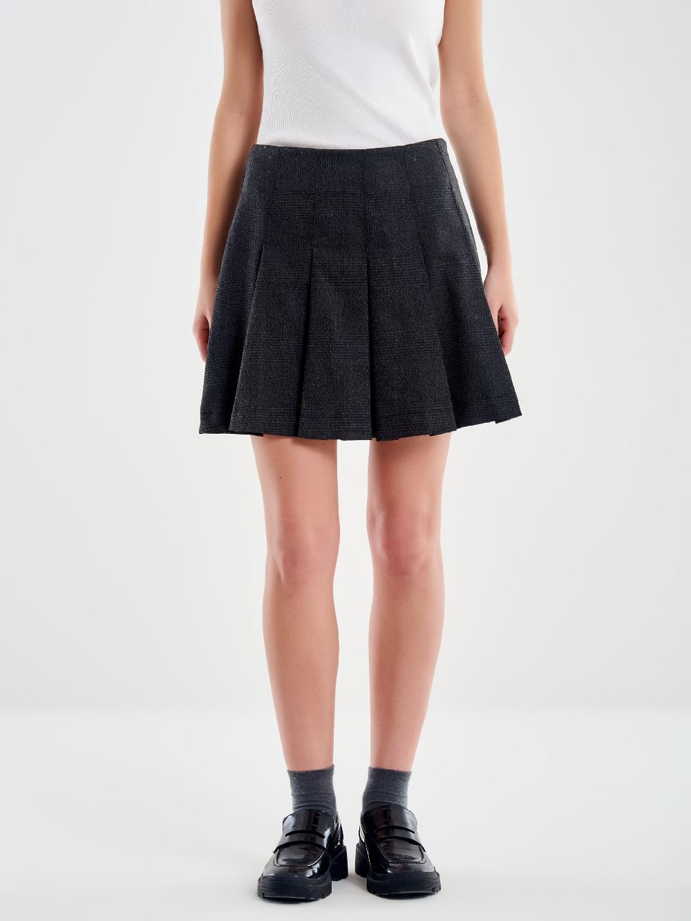 Vicolo Minigonna A Pieghe Quadri Grigio