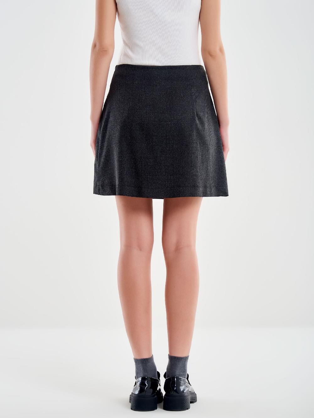 Vicolo Minigonna A Pieghe Quadri Grigio